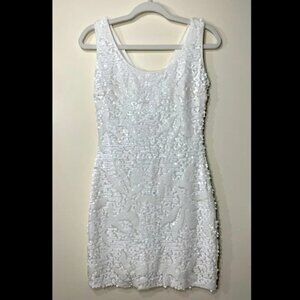 Guess White Patterned Sequin Mini Dress sz 6
